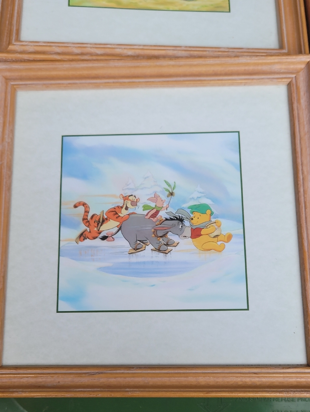 Classic Winnie the Pooh Winter Art Print in Light Brown Frame
